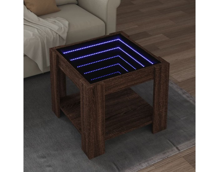 Sonata H Маса за кафе с LED, кафяв дъб, 53x53x45 см, инженерно дърво