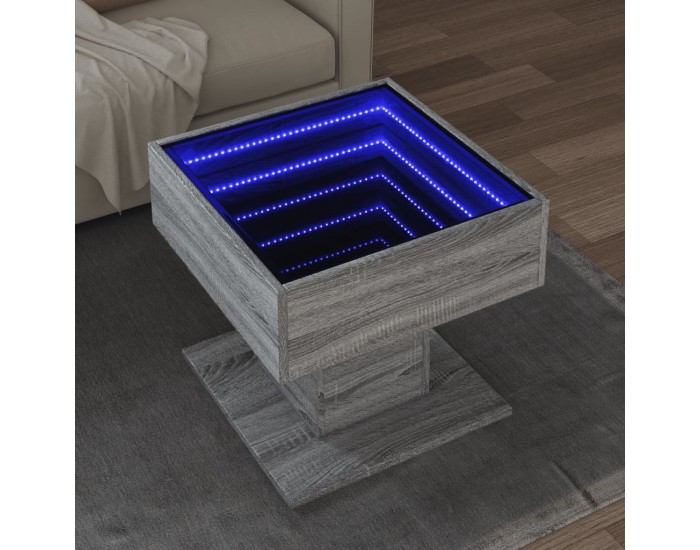 Sonata H Маса за кафе с LED, сив сонома, 50x50x45 см, инженерно дърво