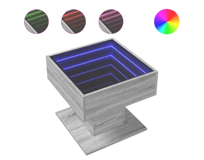 Sonata H Маса за кафе с LED, сив сонома, 50x50x45 см, инженерно дърво