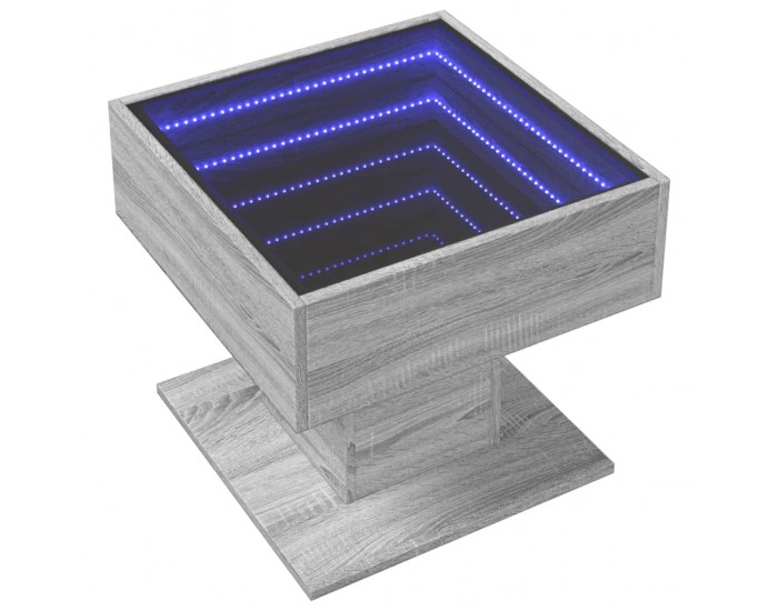 Sonata H Маса за кафе с LED, сив сонома, 50x50x45 см, инженерно дърво