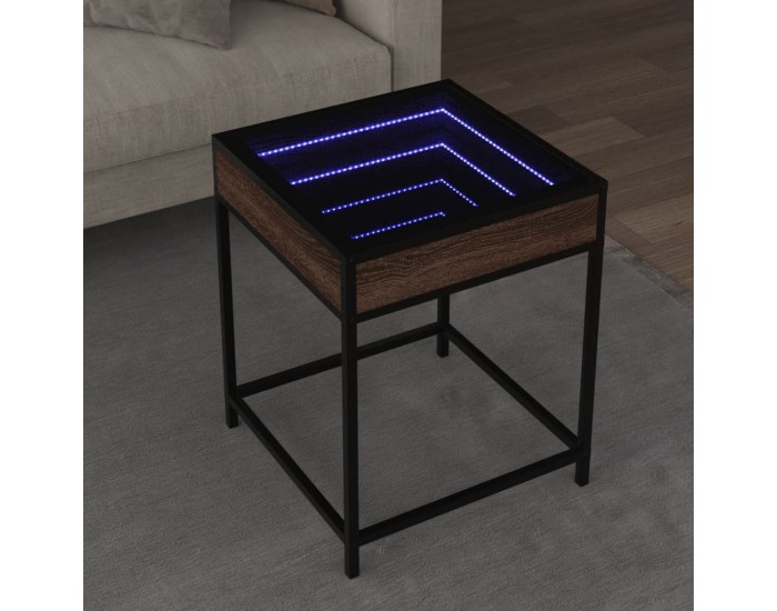 Sonata H Маса за кафе с Infinity LED, кафяв дъб, 40x40x51 см