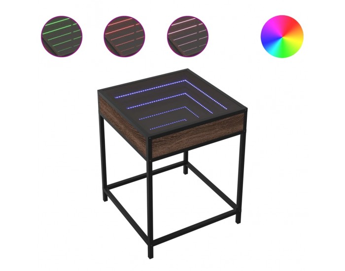 Sonata H Маса за кафе с Infinity LED, кафяв дъб, 40x40x51 см