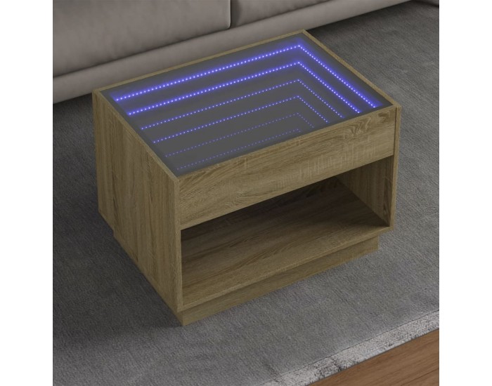 Sonata H Маса за кафе с Infinity LED, сонома дъб, 70x50x50 см