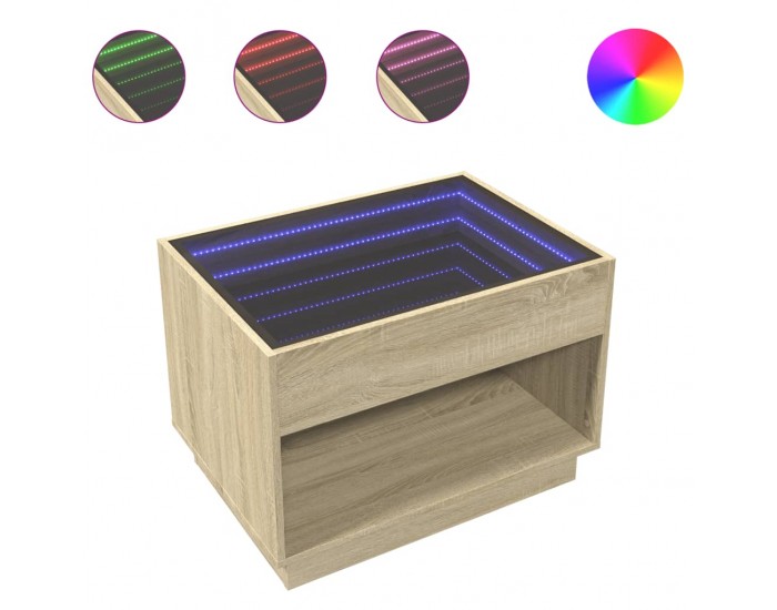 Sonata H Маса за кафе с Infinity LED, сонома дъб, 70x50x50 см