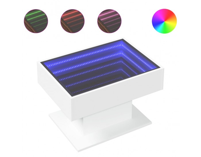 Sonata H Маса за кафе с LED, бяла, 70x50x45 см, инженерно дърво