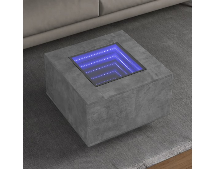 Sonata H Маса за кафе с LED, бетонно сивa, 60x60x40 см, инженерно дърво