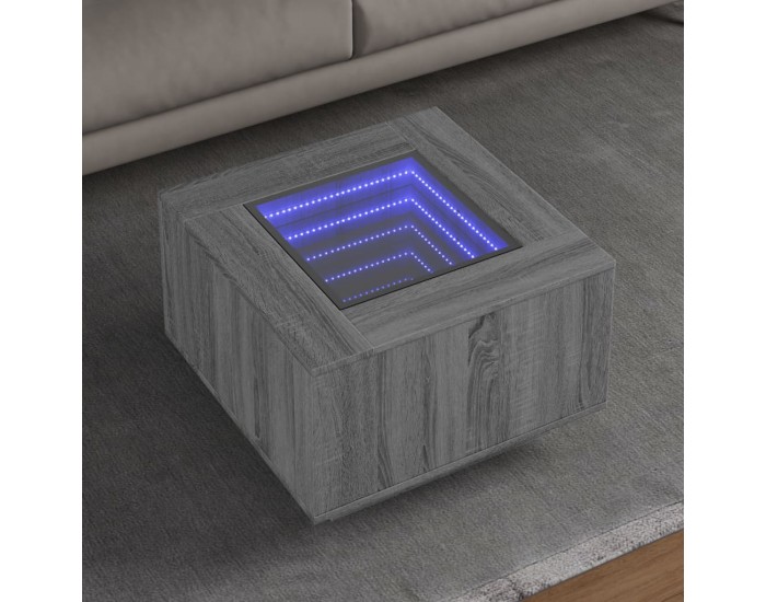 Sonata H Маса за кафе с LED, сив сонома, 60x60x40 см, инженерно дърво