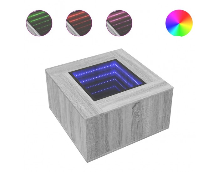 Sonata H Маса за кафе с LED, сив сонома, 60x60x40 см, инженерно дърво