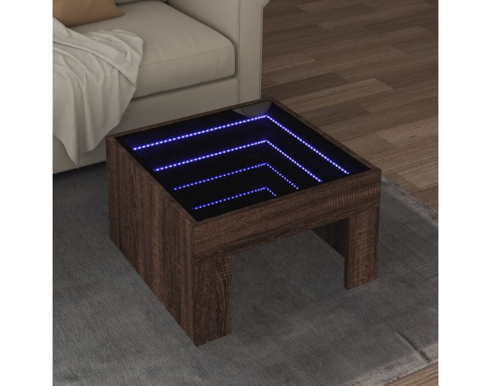 Sonata H Маса за кафе с Infinity LED, кафяв дъб, 50x50x30 см