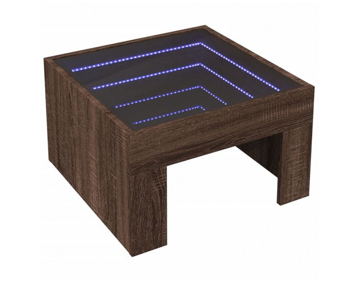 Sonata H Маса за кафе с Infinity LED, кафяв дъб, 50x50x30 см