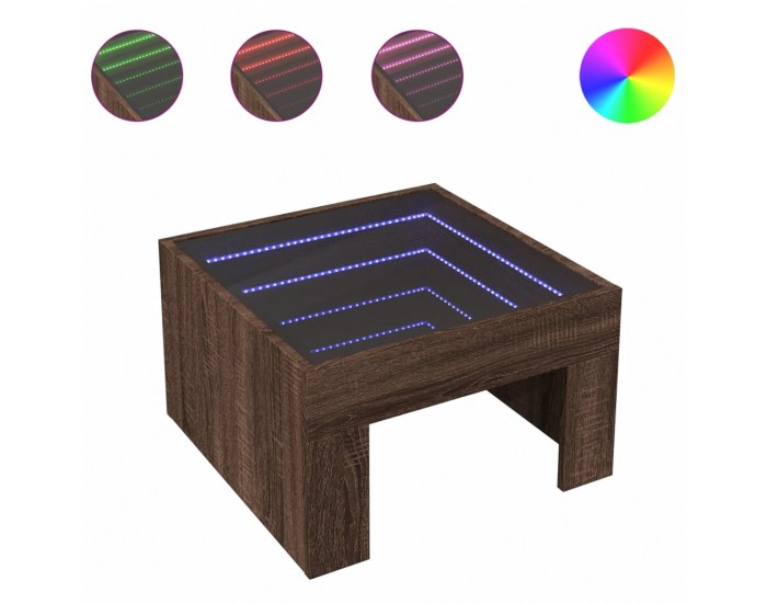 Sonata H Маса за кафе с Infinity LED, кафяв дъб, 50x50x30 см