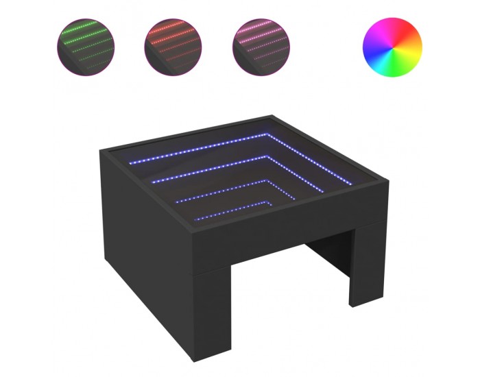Sonata H Маса за кафе с Infinity LED, черна, 50x50x30 см