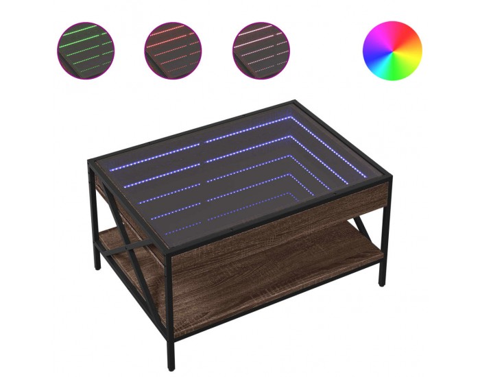 Sonata H Маса за кафе с Infinity LED, кафяв дъб, 70x50x38 см