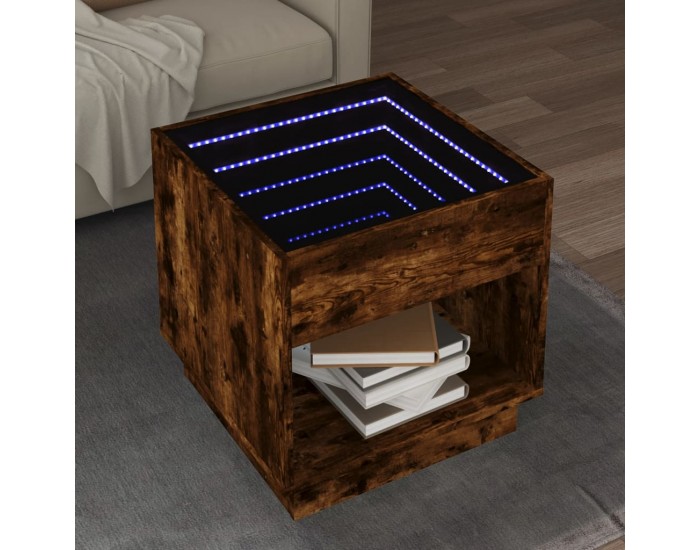Sonata H Маса за кафе с Infinity LED, опушен дъб, 50x50x50 см