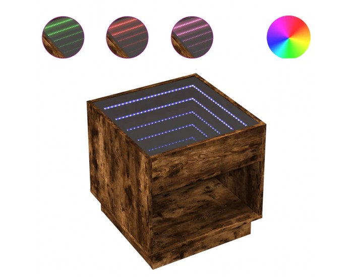 Sonata H Маса за кафе с Infinity LED, опушен дъб, 50x50x50 см