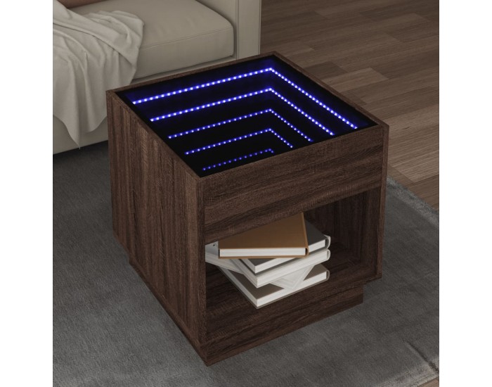 Sonata H Маса за кафе с Infinity LED, кафяв дъб, 50x50x50 см