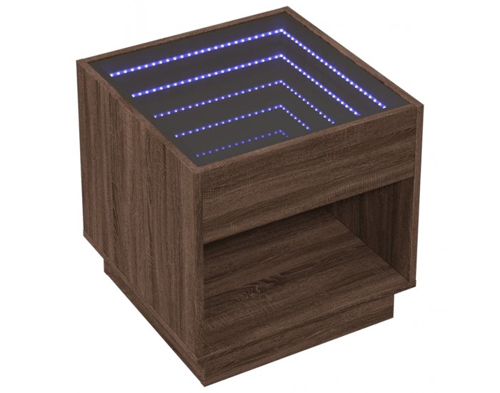Sonata H Маса за кафе с Infinity LED, кафяв дъб, 50x50x50 см