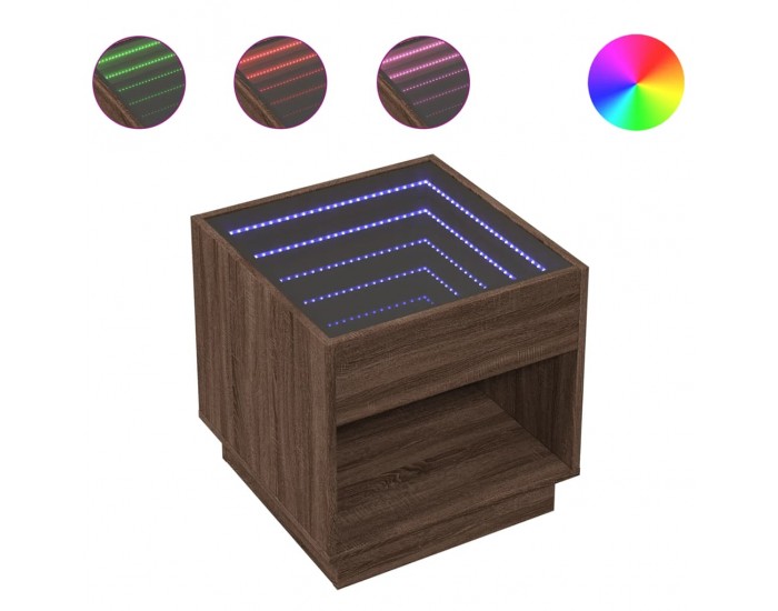 Sonata H Маса за кафе с Infinity LED, кафяв дъб, 50x50x50 см