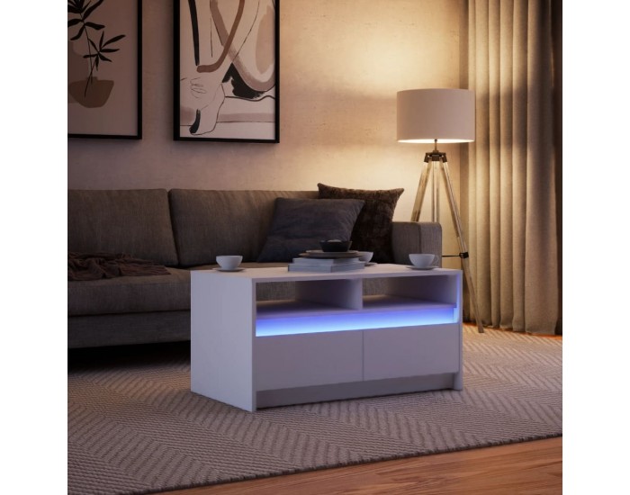 Sonata H Маса за кафе с LED осветление, бяла, инженерно дърво