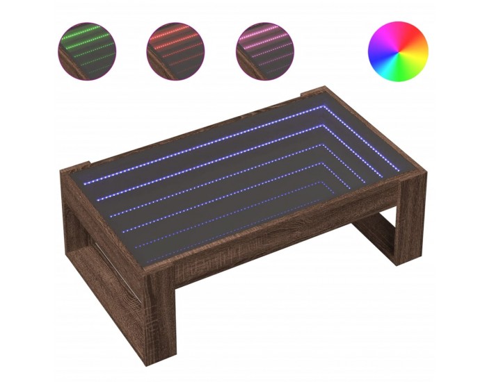 Sonata H Маса за кафе с Infinity LED, кафяв дъб, 90x53x30 см