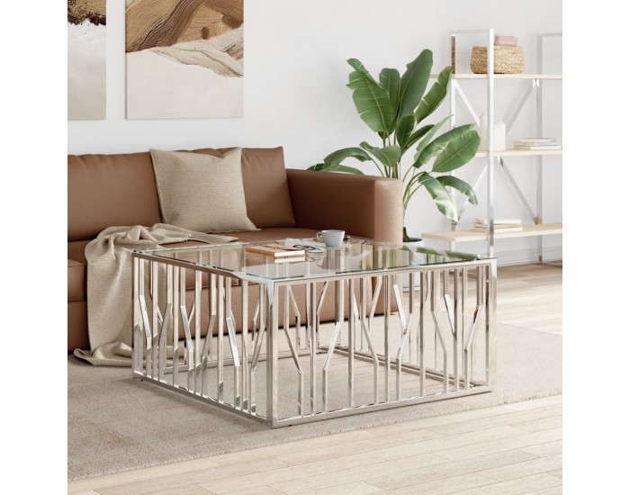 Sonata H Маса за кафе 100x100x50 cм неръждаема стомана и стъкло