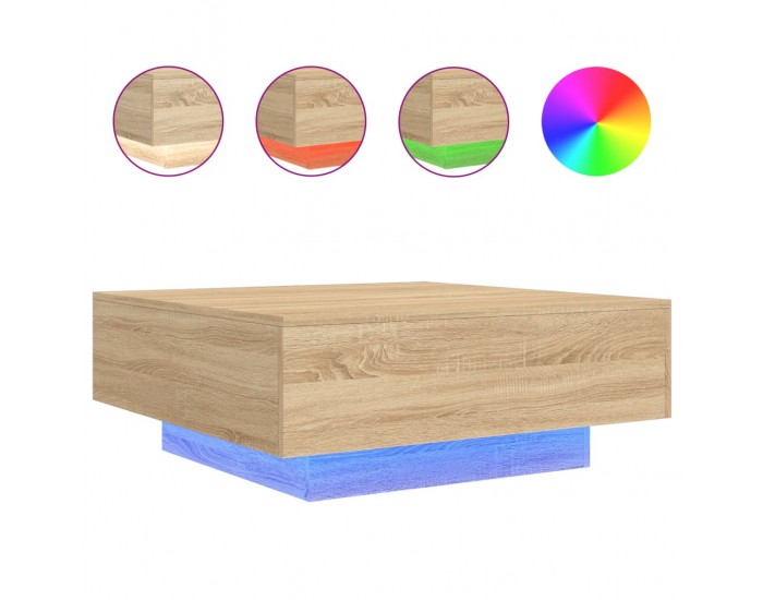 Sonata H Маса за кафе с LED осветление, сонома дъб, 80x80x31 см