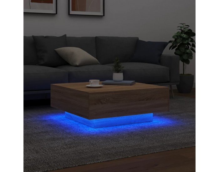 Sonata H Маса за кафе с LED осветление, сонома дъб, 80x80x31 см