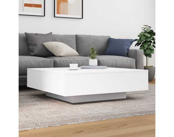 Sonata H Маса за кафе с LED осветление, бяла, 100x100x31 см