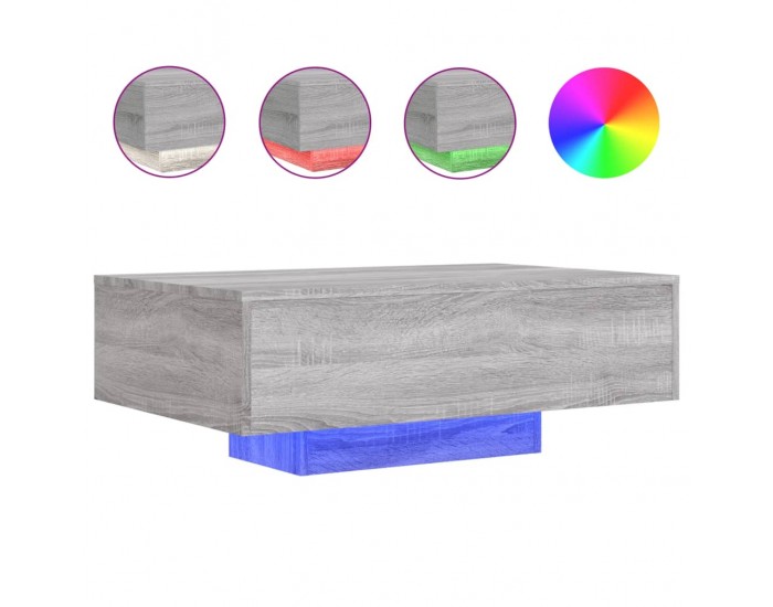 Sonata H Маса за кафе с LED осветление, сив сонома, 85x55x31 см