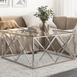 Sonata H Кафе маса, сребриста, неръждаема стомана и закалено стъкло - Măsuțe de living