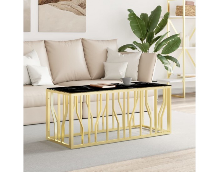 Sonata H Маса за кафе златиста 110x45x45 cм неръждаема стомана и стъкло