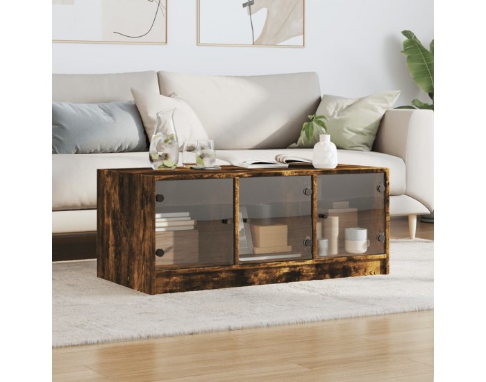 Sonata H Маса за кафе със стъклени врати, опушен дъб, 102x50x42 см