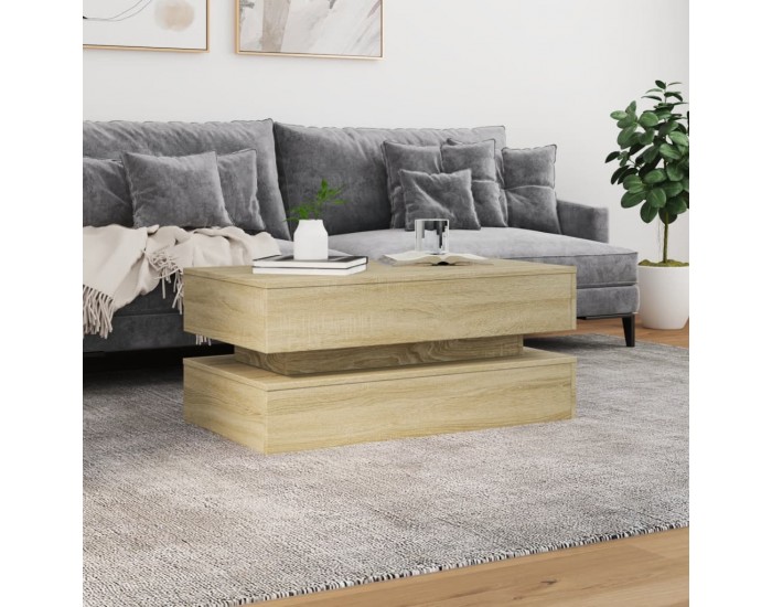 Sonata H Маса за кафе с LED осветление, сонома дъб, 90x50x40 см