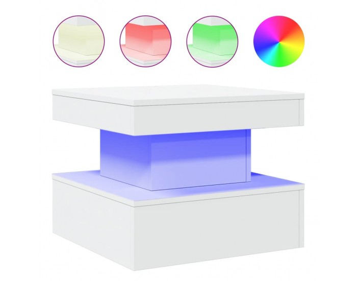 Sonata H Маса за кафе с LED осветление, бяла, 50x50x40 см