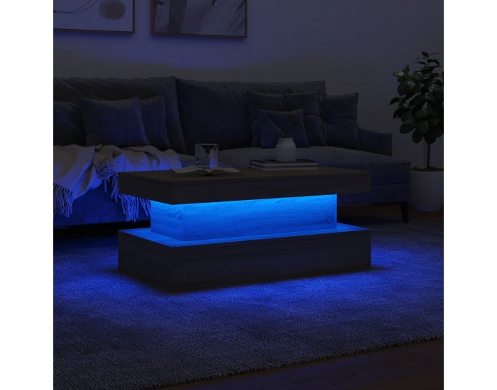 Sonata H Маса за кафе с LED осветление, сонома дъб, 90x50x40 см