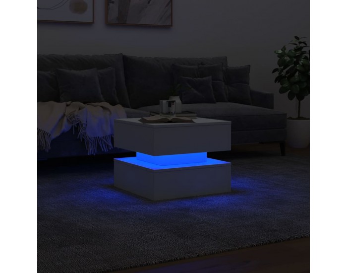 Sonata H Маса за кафе с LED осветление, бяла, 50x50x40 см