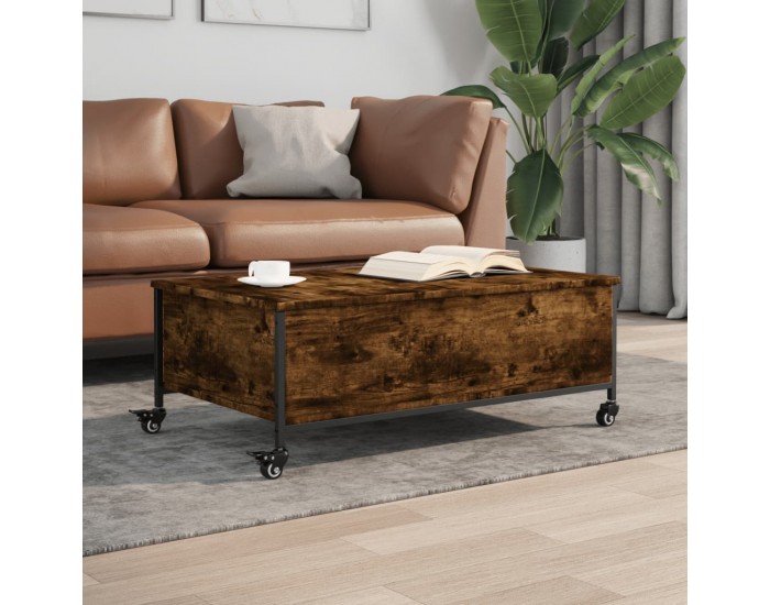 Sonata H Маса за кафе с колелца опушен дъб 91x55x34 см инженерно дърво