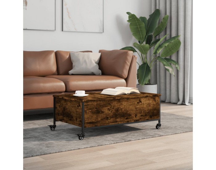 Sonata H Маса за кафе с колелца опушен дъб 91x55x34 см инженерно дърво