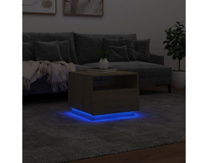 Sonata H Маса за кафе с LED осветление, сонома дъб, 50x49x40 см