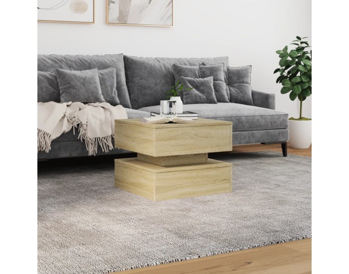 Sonata H Маса за кафе с LED осветление, сонома дъб, 50x50x40 см
