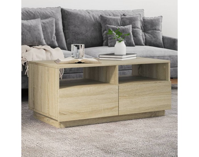Sonata H Маса за кафе с LED осветление, сонома дъб, 90x49x40 см