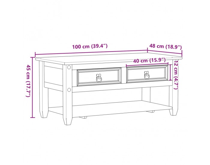 Sonata H Маса за кафе с чекмеджета Corona 100x48x45 см бор масив