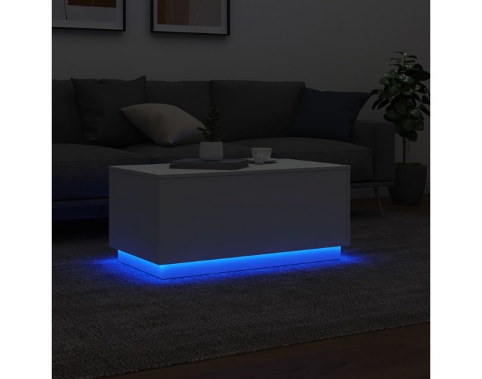 Sonata H Маса за кафе с LED осветление, бяла, 90x50x40 см