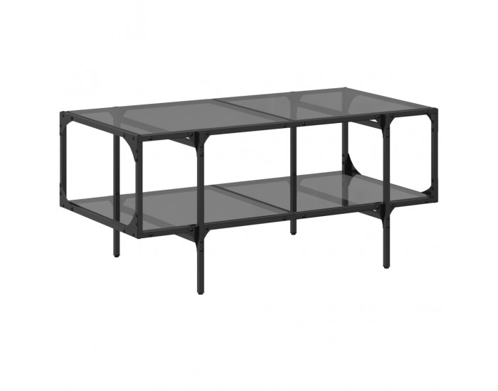 Sonata H Маса за кафе с черен стъклен плот 98,5x50x45 см стомана
