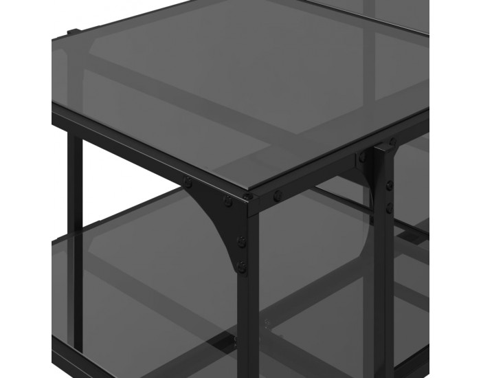Sonata H Маса за кафе с черен стъклен плот 98,5x50x45 см стомана