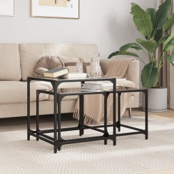 Sonata H Стифиращи кафе маси, 2 бр, с черен стъклен плот, стомана - Măsuțe de living