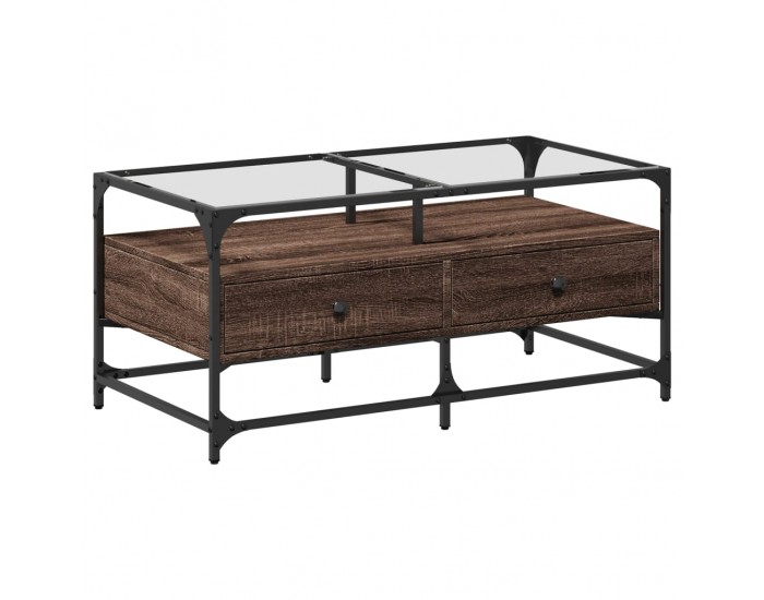 Sonata H Маса за кафе със стъклен плот, кафяв дъб, 98,5x50x45см, стомана