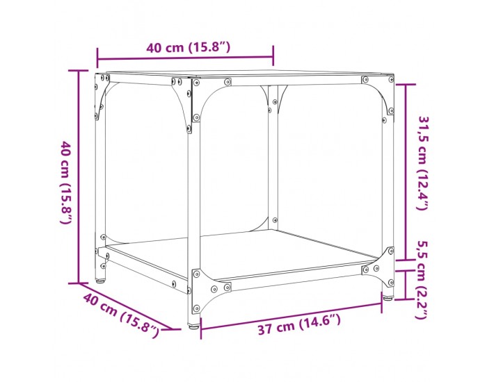 Sonata H Маса за кафе с черен стъклен плот 40x40x40 см стомана