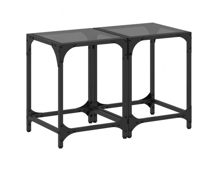 Sonata H Маси за кафе с черен стъклен плот 2 бр 30x30x40 см стомана