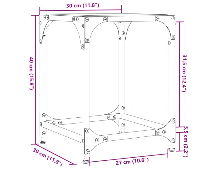 Sonata H Маси за кафе с прозрачен стъклен плот 2 бр 30x30x40 см стомана